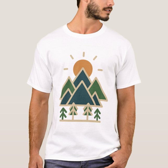 Montanhas Geométricas Modernas Adventure T-Shirt | (Frente)