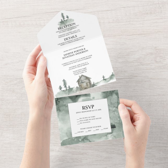 Montanhas, Pinheiros, Cabana Casamento Rústico | (Aba destacável)