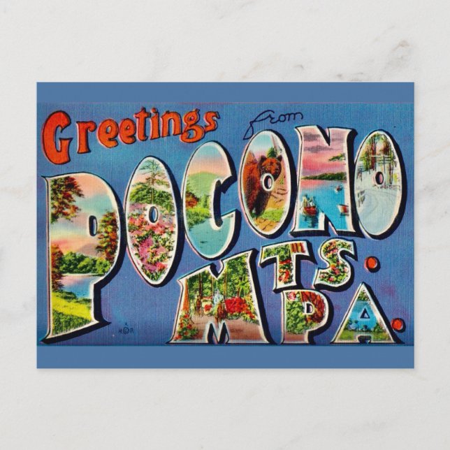 Montanhas Pocono Cartão Postal Antigo (Frente)