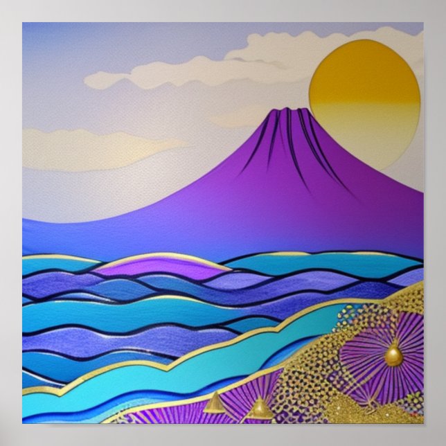 Montanhas Teais pelo Oceano Poster (Frente)