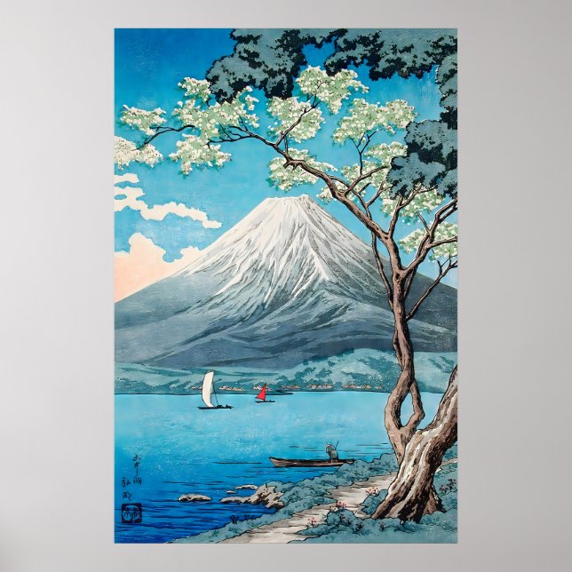 Monte Fuji Impressão Japonesa em Bloco de Madeira  (Frente)