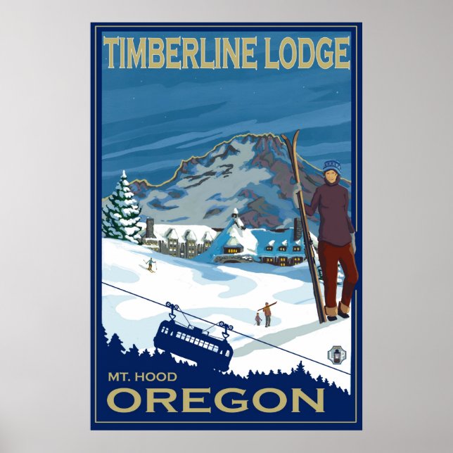 Monte Hood, Oregon Ski Poster - Timberline Lodge (Frente)