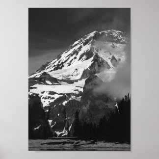Monte Rainier Black e White Poster