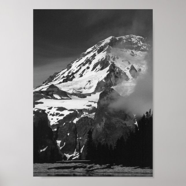 Monte Rainier Black e White Poster (Frente)