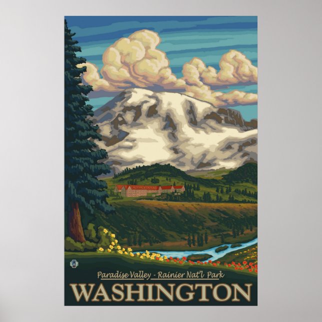 Monte Rainier - Paraíso Inn Lodge - Poster de viag (Frente)