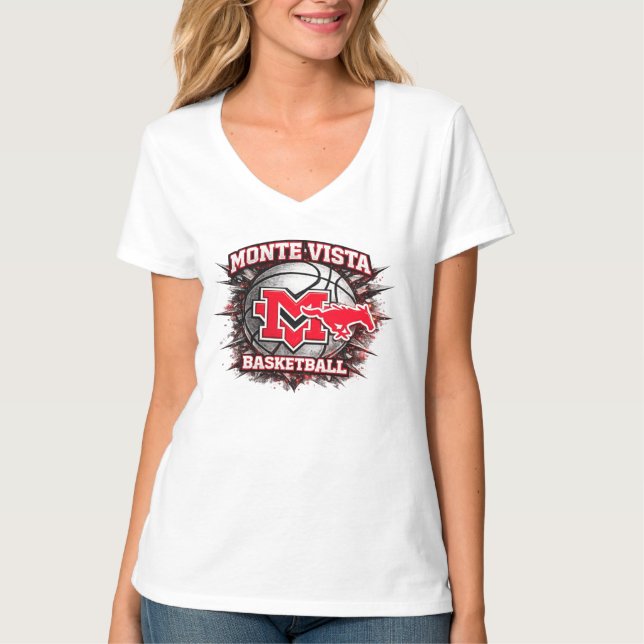 Monte Vista Basquete Feminino Top V-Neck (Frente)