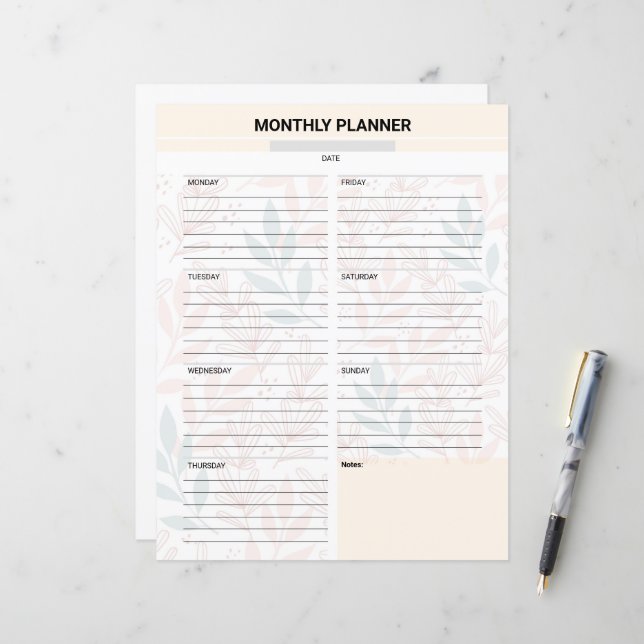 Monthly Planner Template (Frente/Verso In Situ)