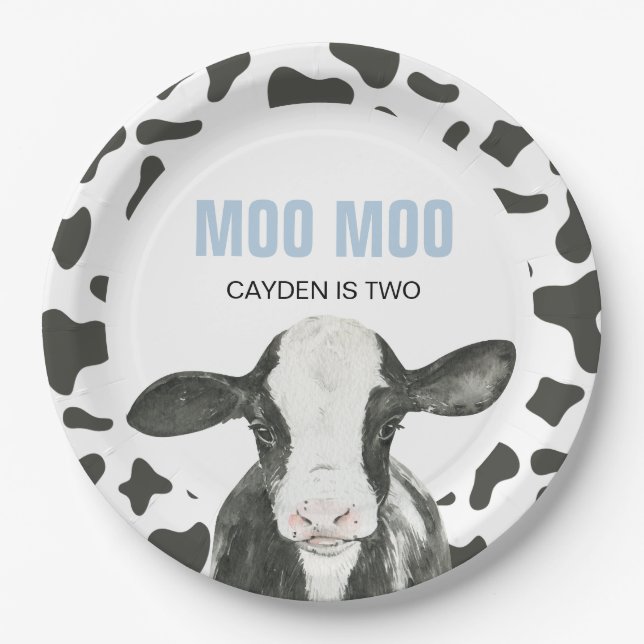 MOO MOO Eu sou DOIS Pratos de papel de aniversário (Frente)