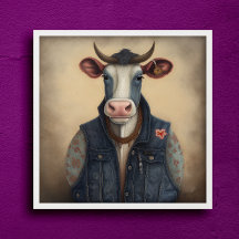 Moo-Tique Denim - Vaca engraçada em Poster de fant