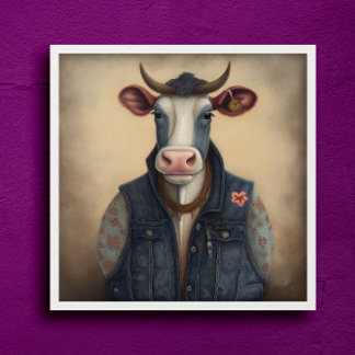 Moo-Tique Denim - Vaca engraçada em Poster de fant