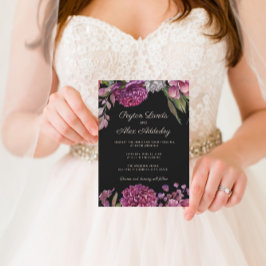 Moody Black Purple Flowers Convite De Casamento