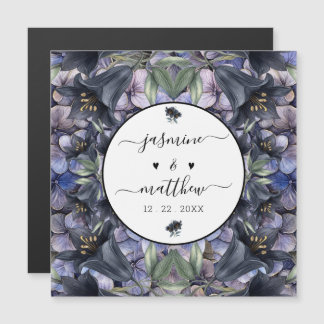 Moody Black Rose Couple Name Wedding Magnetic Card