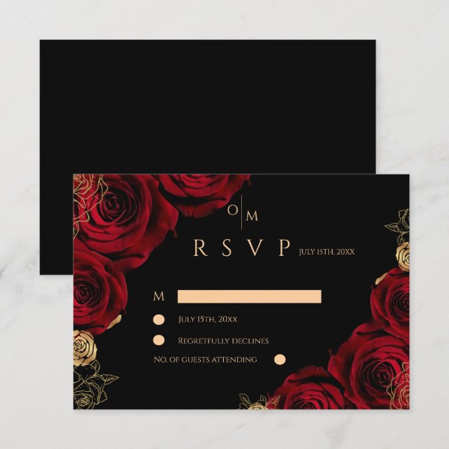 Moody Burgundy Roses Wedding RSVP card (Frente/Verso)