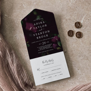 Moody Purple Blooms Casamento de padrão negro