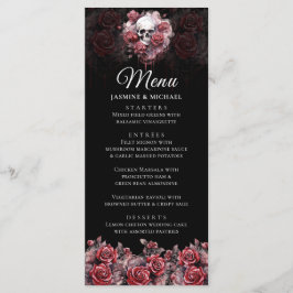 Moody Red Floral Skull Elegante Menu de Casamento
