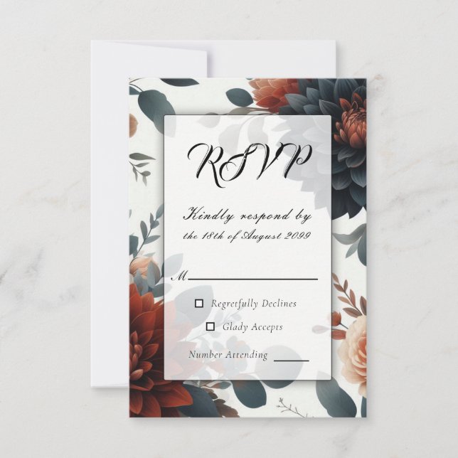 Moody Rustic Fall Florals Casamento RSVP (Frente)