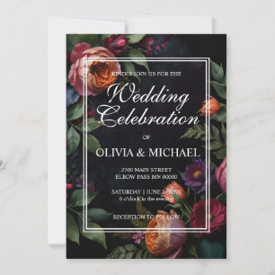 Moody vintage Elegant floral Wedds Convites