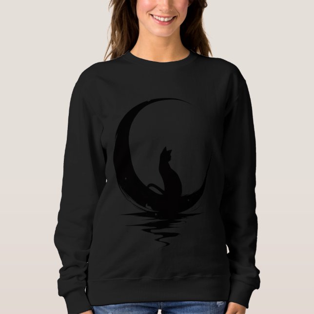Moon Cat T-Shirt – Witchy Celestial Black Cat Grap (Frente)