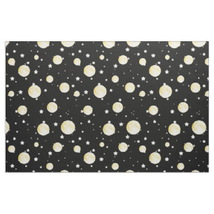 Moon, cintilando stars no tecido preto da