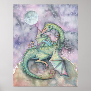 Moon Gazing Witch Dragon Poster