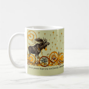 Moose Swirl Stars Moon Peace Joy Ho Ho Ho Caneca d
