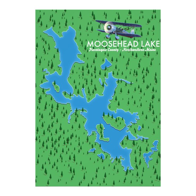 Moosehead Lake,Impressão de Fotografia do mapa do  (Frente)