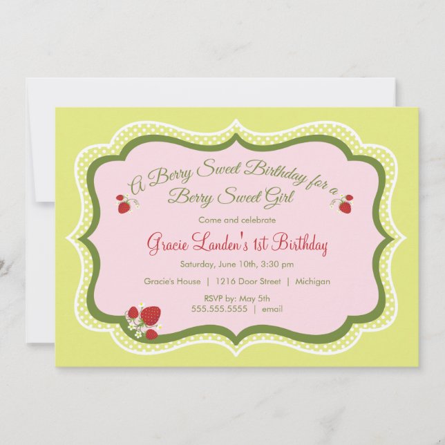 Morango| Convite de aniversário (Frente)