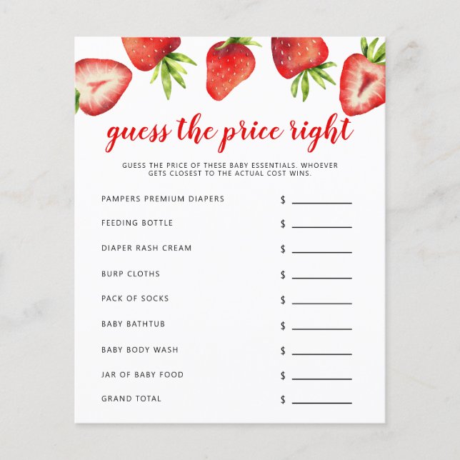 Morango O Jogo Do Chá de fraldas Do Preço Certo (Frente)