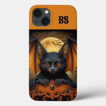 morcego de Halloween assustador laranja e preto