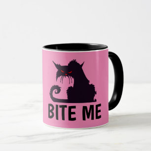MORDE-ME, GATO PRETO ENGRAÇADO CANECAS DE CAFÉ