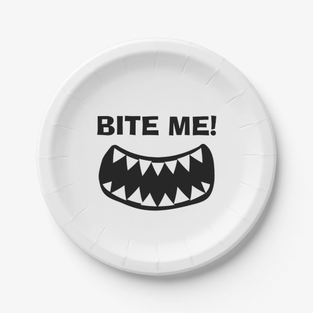 Morde-me! pratos de papel engraçados com boca gran (Frente)