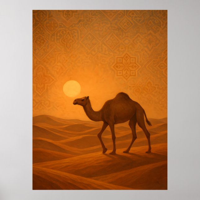 Moroccan Desert Camel Sunset Poster (Frente)