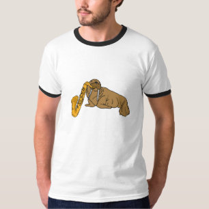 Morsa AA que joga o t-shirt do saxofone
