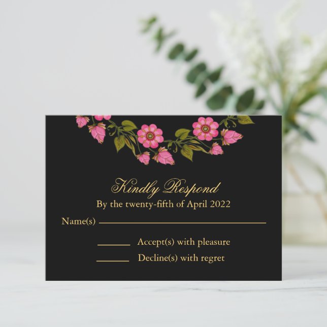Mortes Florais Rosa | RSVP de Casamento (Em pé/Frente)