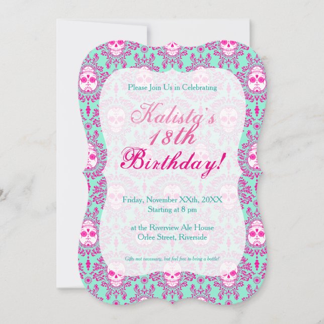 Morto Damask - Chic Sugar Skull - Convites Persona (Frente)