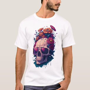 Morto Flor do crânio Colorido V1 T-Shirt
