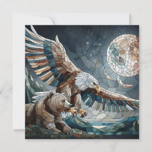 Mosaico Ai Art Urso castanho e Lua cheia de águi