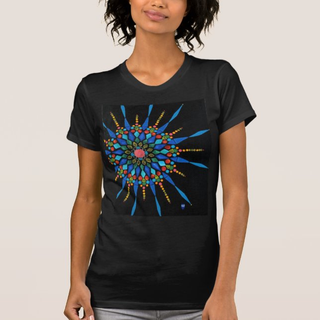 Mosaico Colorido de Gemstone em camisetas pretos (Frente)