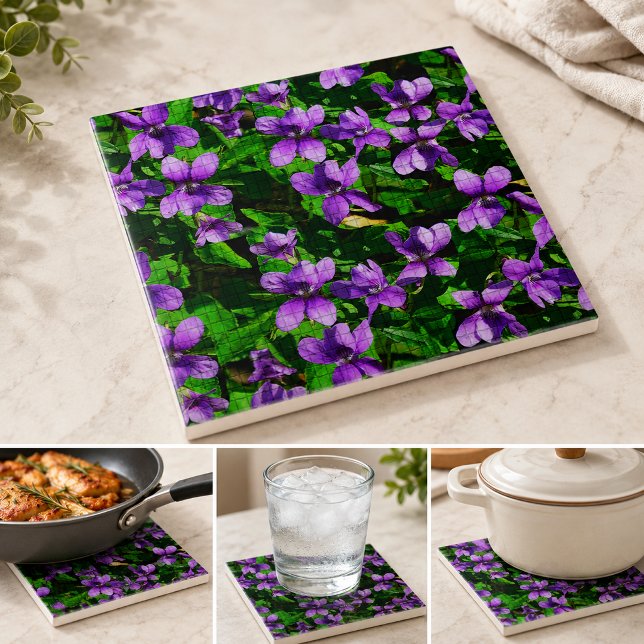Mosaico de azulejos da flor do estado de WI Violet (WI State Flower Wood Violet Mosaic Tile)