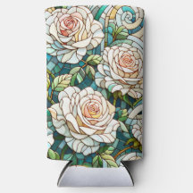Mosaico de Vidro Colorido com Rosas Brancas