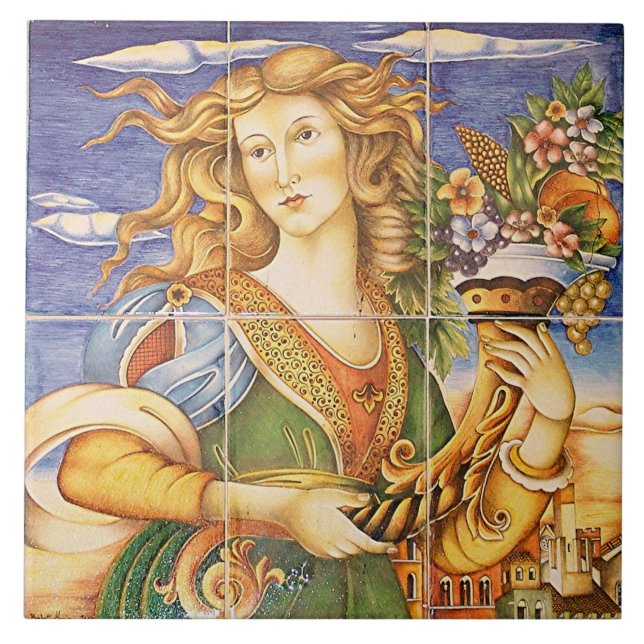 Mosaico europeu do Cornucopia da mulher do azulejo (Frente)