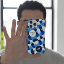 Mosaico Geométrico Azul Monograma Bauhaus Nome Per