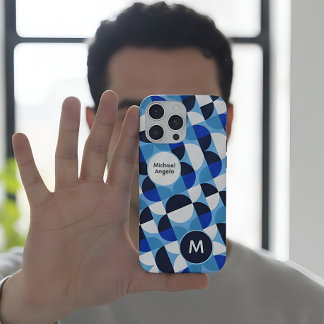 Mosaico Geométrico Azul Monograma Bauhaus Nome Per