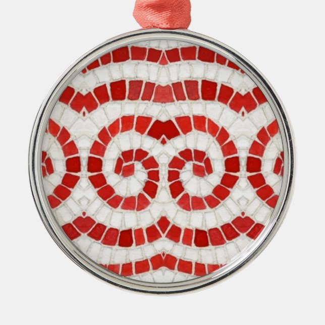 MOSAICO IÔNICO VERMELHO Enfeite Redondo Premium (Frente)