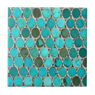 Mosaico oval de azulejos turquesa