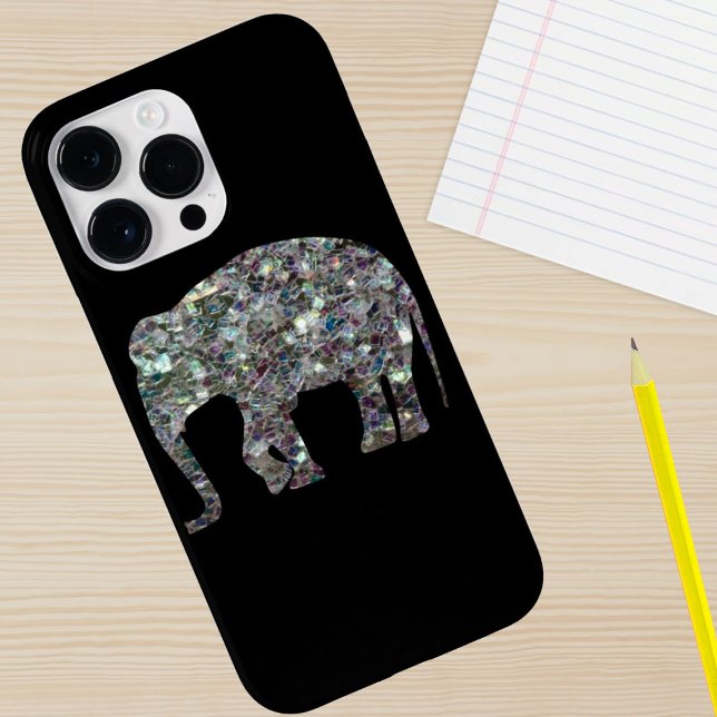 Mosaico prateado de cor cinza esbranquiçada Elefan (Sparkle up and protect your phone with trendy faux sparkles phone case. In any background color.)