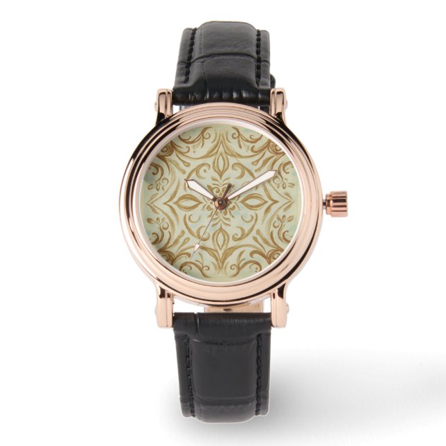 Mosaico suave dourado verde, Relógio eWatch Femini (Frente)