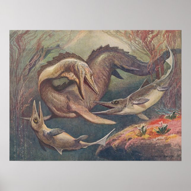 Mosassauro Ichthyossauro Impressão Antiquado (Frente)