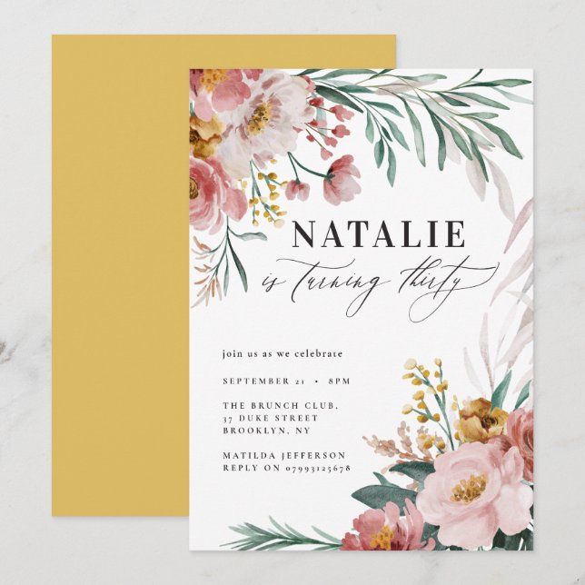 Mostarda cor-de-água floral aniversário de 30 anos (Frente/Verso)