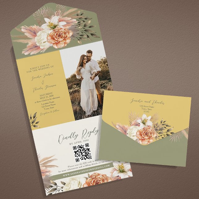 Mostarda Verde Oliva Foto QR Casamento (Criador carregado)